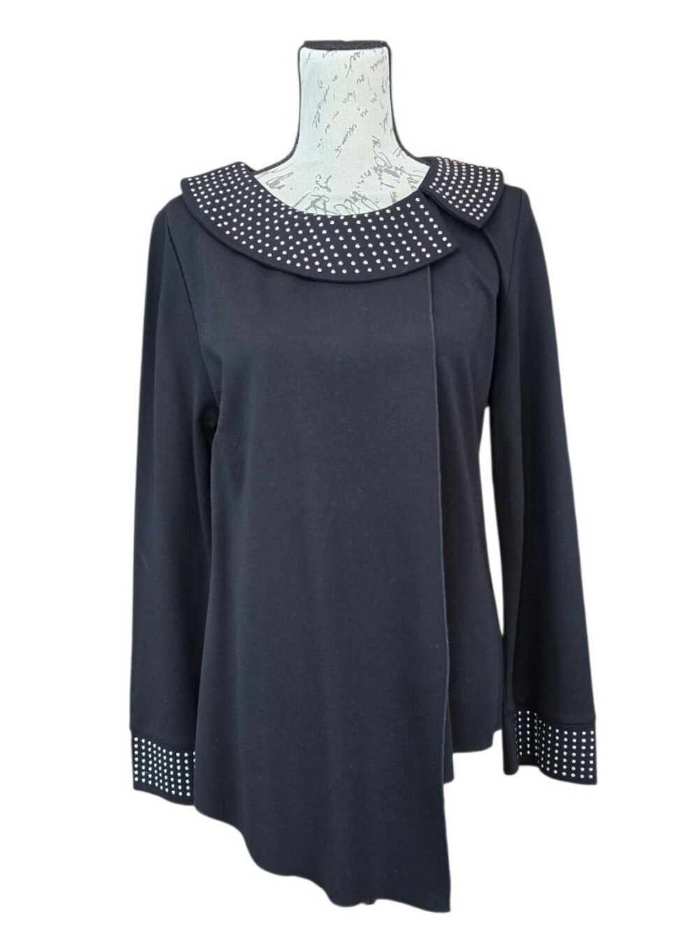 Radzoli Asymmetrical Silver Studded Black Long Sleeve Sweater M